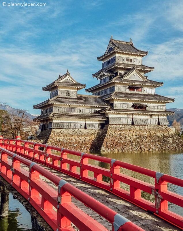 Matsumoto Castle Japan with red bridge