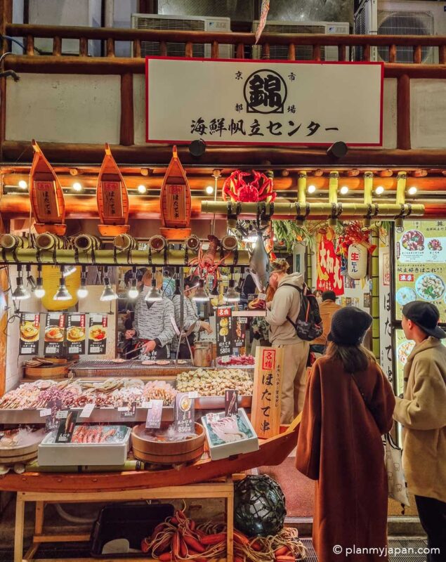seafood stall Nishiki Market Kyoto Japan